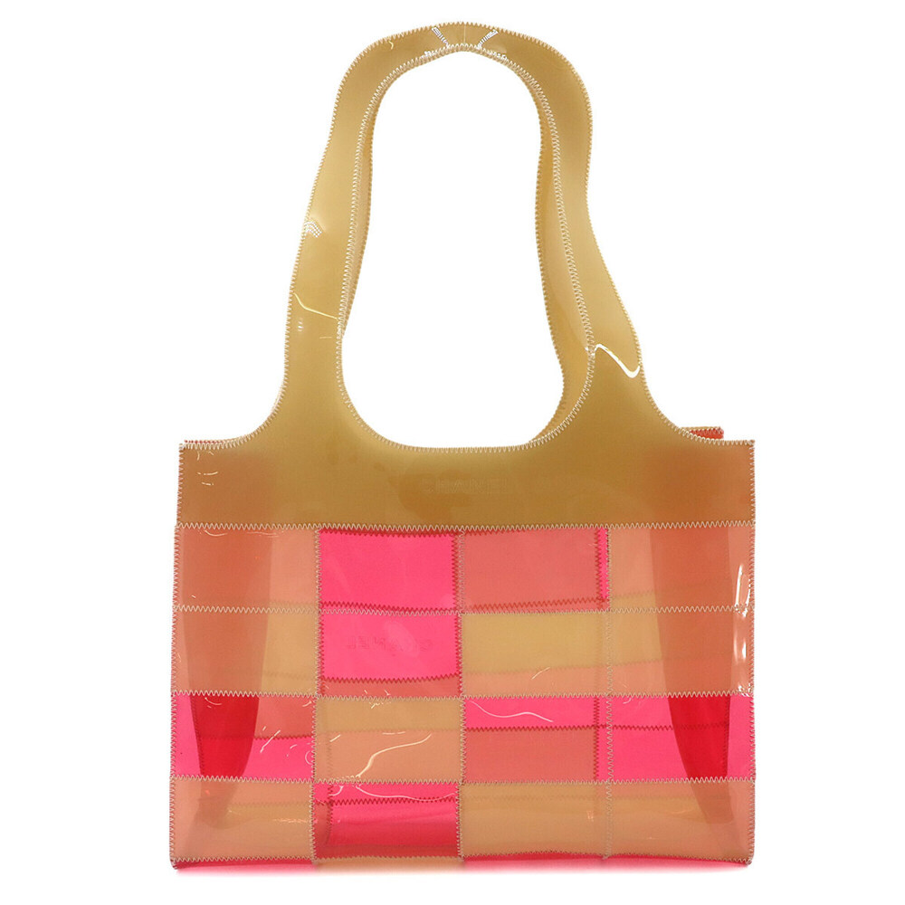 Chanel Chocolate Bar Tote Handbag, Vinyl, Clear, Beige Pink Bag